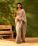 Grey Georgette Resham and Sequins Work Saree